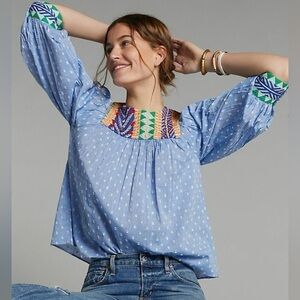 Verb Anthropologie Rhapsody Embroidered Beaded Blouse size X-Large